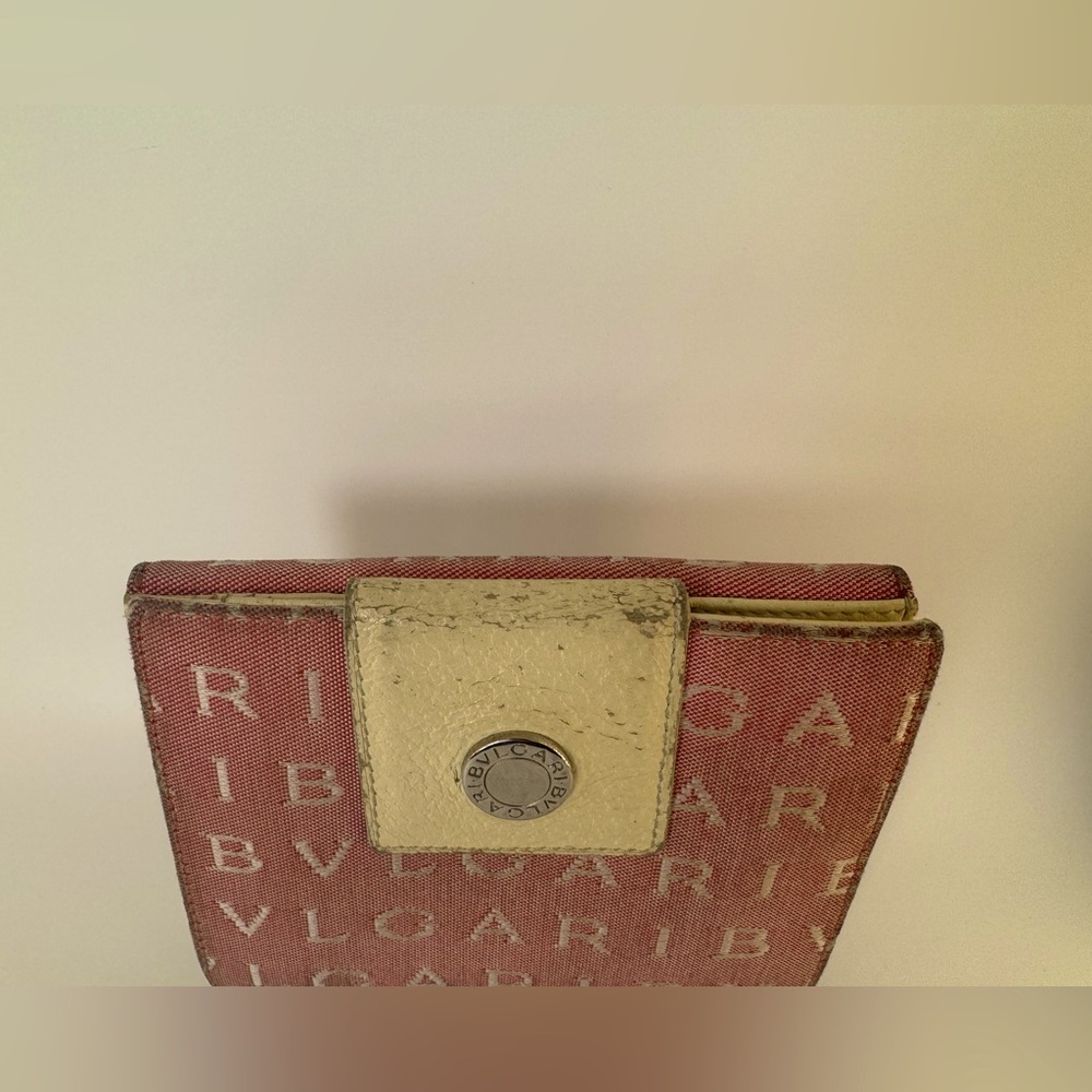 Bulgari Pink Wallet BVLGARI Pink Logo Canvas Bifold Wallet Authentic - Picture 3 of 15